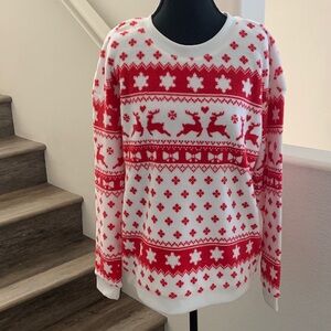 Festive Red and White Reindeer Sweater
